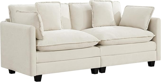 UMBFUN 2-Seater Cloud Couch, Oversized Comfy Modular Sectional Sofa with Deep Seat Cushions, Chenille Loveseat for Living Room, Apartment & Small Spaces, Beige