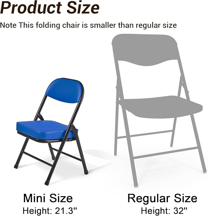 fusehome Mini Padded Folding Chairs, Garage Stool, Portable Camping Chair with Cushion, Lightweight Lawn Chair, for Outdoor Sports Events, Patio, Fishing, Hiking, Hunting, Picnic, Beach (Blue)