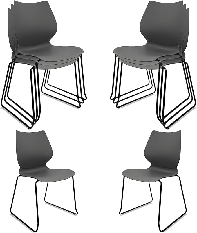 Stacking Waiting Room Chairs, Stacked Plastic Office Chair with Ergonomic Lumbar Support and Metal Legs for Conference School Church Guest Reception Set of 8, Grey