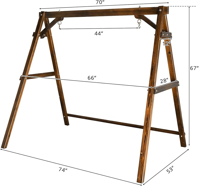 Outvita Porch Swing Stand, 67" Wooden Swing Frame with Extra Bottom Connection Board and Stable A Frame for Patio, Porch, Backyard 600lbs Capacity
