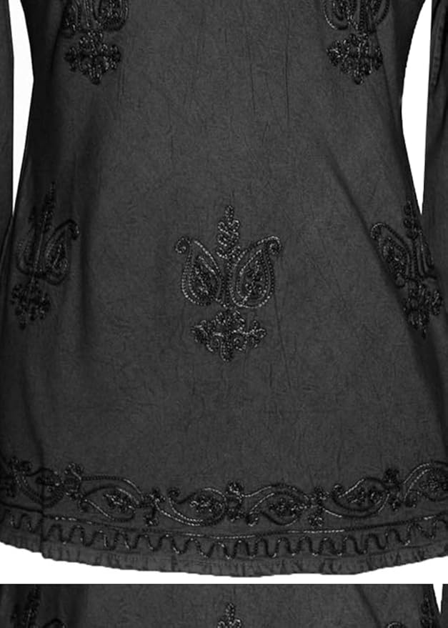 Agan Traders 2025 Winter Long Sleeve Diamond Neck Embroidered Tops - Medieval Boho Vintage Tunic Kurta Blouses for Women