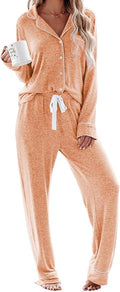 Aamikast Women's Pajama Sets Long Sleeve Button Down Sleepwear Nightwear Soft Pjs Lounge Sets
