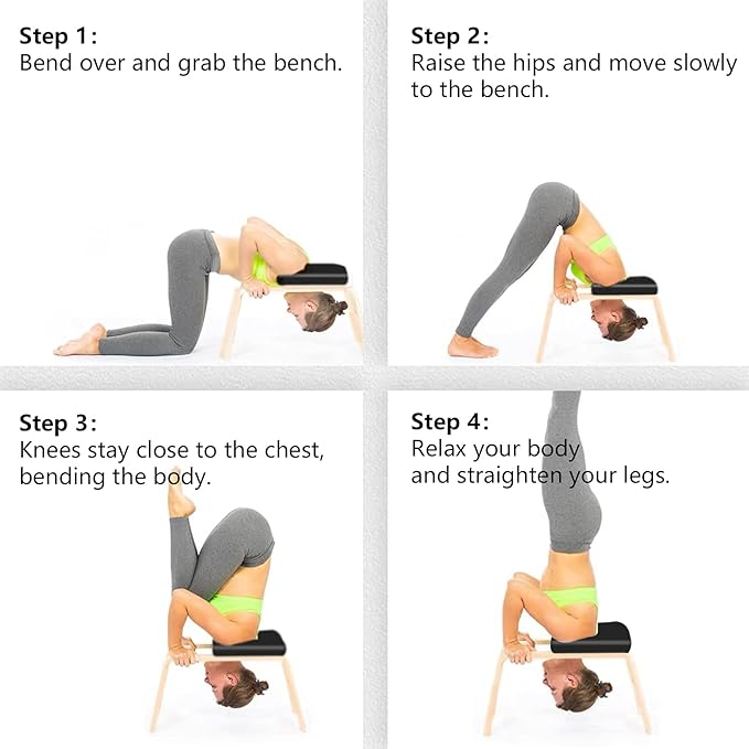 C-CHAIN Balanced Yoga Headstand Bench - Ideal for Workout, Fitness and Gym, for Both Beginner and Experience Yogis - Wood and PU Pads - Relieve Fatigue and Build Up Body
