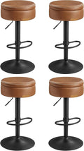 VASAGLE EKHO Collection - 360° Swivel Bar Stools Set of 4, Height Adjustable Barstools with Storage, Synthetic Leather with Stitching, Mid-Century Modern, Kitchen Bar, Easy Assembly, Caramel Brown