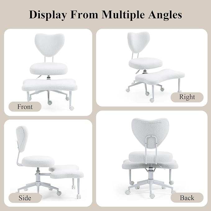 Sudwesto Ergonomic Cross Legged Chair, Teddy 360° Upholstered Swivel Meditation Chair with Wheels, Comfy Criss Cross Desk Chair for ADHD with Height-Adjustable for Office (White - Teddy)