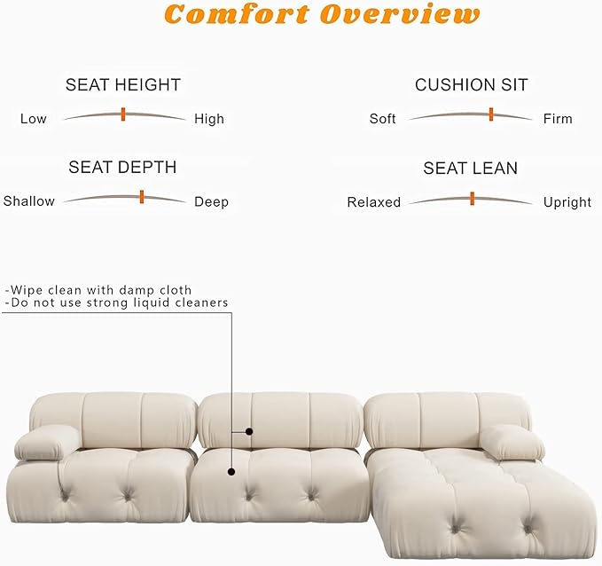 JACH L-Shaped Sectional Couch, 104'' Minimalist Velvet Floor Sofas Couches, Mid-Century Modular Sectional Sofa with Reversible Chaise Ottoman for Living Room, Apartment (3-Seat, 1 Ottoman, Beige)
