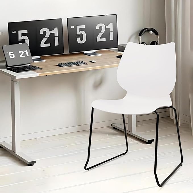 Stacking Chairs Set of 8, Stackable Waiting Room Chairs, Conference Chair with Back & Church Chairs No Wheels with Metal Legs, Suitable for Offices Conference Training Waiting Room, White