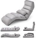 KOMFOTT Foldable Floor Lazy Sofa with Pillow, Indoor Chaise Lounger with 5 Adjustable Positions, Adjustable Back Support & Footrest, Video Gaming Chair for Home, Office, Reading, Watching (Grey)