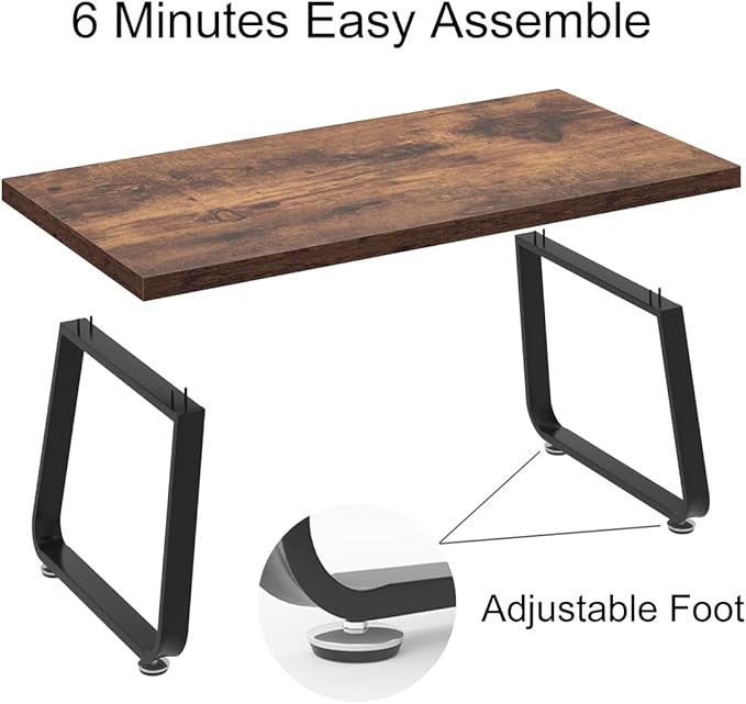HSH Rustic Coffee Table, Industrial Wood and Metal Center Table, Farmhouse Minimalist Oak Coffee Table for Living Room, Modern Rectangular Wooden Tea&Coffee Table for Bedroom Home, Rustic Brown, 39 In