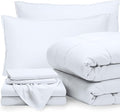 Bare Home Bed-in-A-Bag 7 Piece Comforter & Sheet Set - Queen - Goose Down Alternative - Ultra-Soft 1800 Premium - Bedding Set (Queen, White/White)