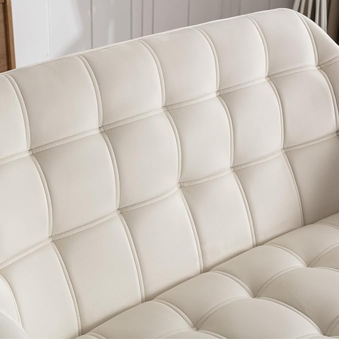 48" Small Loveseat Sofa, Mid Century Modern Velvet Love Seat with Golden Legs 2-Seat Sofa Couch Tufted Wingback Upholstered Sofa Chair for Living Room Bedroom Apartment, Cream