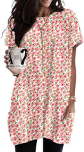 Poetsky Summer Womens Tunic Tops for Leggings with Pockets Short Sleeve Casual Long T Shirts S-3XL