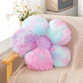 Faux Fur Pillow,Flower Shaped Throw Pillow Butt Cushion Flower Floor Pillow,Seating Cushion,Cute Room Decor & Plush Pillow for Bedroom Sofa Chair (19.7 Inches, Rainbow Purple)