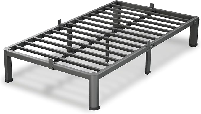 VIPSHOW 7 Inch Twin Size Bed Frame, 3500Lbs Heavy Duty Metal Platform with Round Corner Legs Mattress Slide Stopper, Steel Slat Support No Box Spring Needed, Noise Free, Non-Slip, Easy Assembly