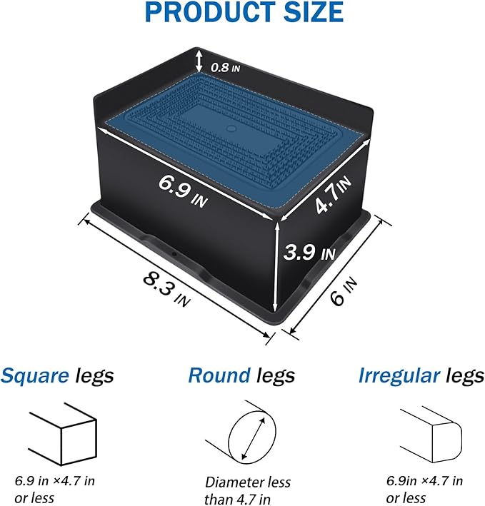 ANNKUT Bed Risers 4 Inch Heavy Duty,Oversized Couch Risers, Extra Wide Furniture Risers for Sofa Table Desk Headboard Chair Lifting,Rectangle Risering Blocks Support 6000 lbs(6 Pack Black)