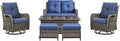Patio Furniture Swivel Chairs Set - 6 Piece Wicker Rattan Outdoor Sectional Conversation Sets with 2 Swivel Rocking Chairs,2 Ottomans,1 Loveseat and 1 Coffee Table for Porch Deck(Mixed Grey/Blue)