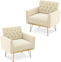 Accent Chair for Living Room, Comfy Oversized Velvet Upholstered Arm Chairs, Mid Century Modern Reading Single Sofa Side Chair with Tufted Back and Gold Legs for Bedroom (2, Beige)