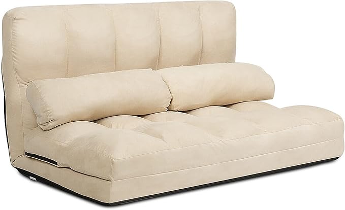 DORTALA Foldable Floor Sofa, 6-Position Adjustable Lounge Couch with 2 Pillows & Suede Cloth Cover, Modern Lounge Mattress Video Gaming Lazy Couch, Suede Floor Seating Sofa, 71" x 44.5", Beige
