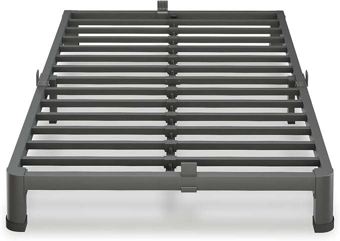 VIPSHOW 4 Inch Twin Size Bed Frame, 3500Lbs Heavy Duty Metal Platform with Round Corner Legs Mattress Slide Stopper, Steel Slat Support No Box Spring Needed, Noise Free, Non-Slip, Easy Assembly