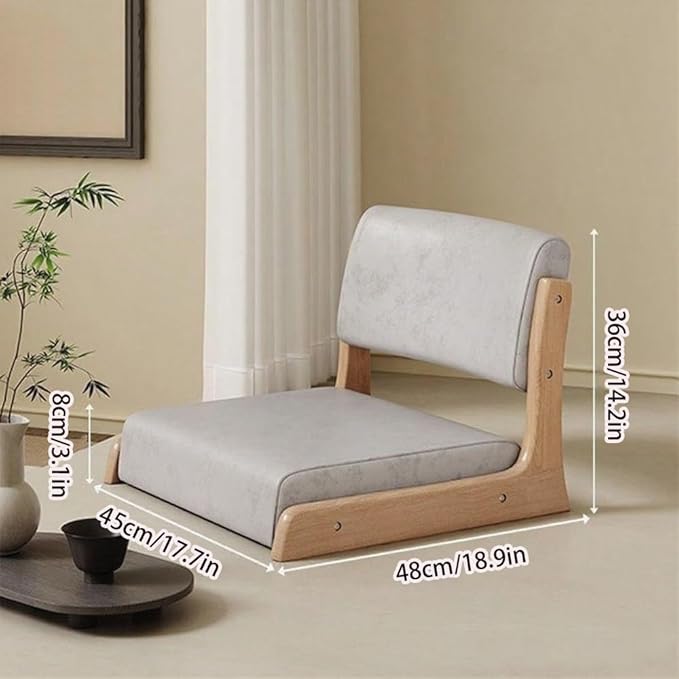 Solid Wood Floor Chairs, Meditation Chairs, Low Stools with Cushions, Reading Chairs and Balcony Bay Window Chairs, Suitable for Tea Rooms, Studies and Balconies(Gray)