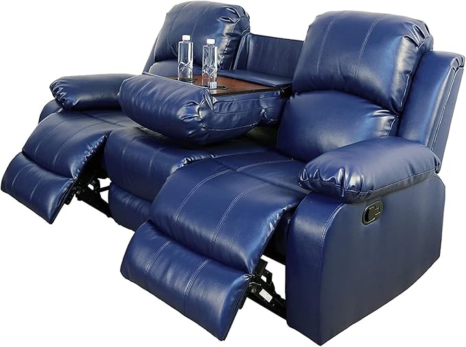 AYCP Bonded Leather Living Room Furniture Set Reclining Sofa Set Loveseat Furniture Sets in Living Room Sofa Recliners (Sofa, Blue)