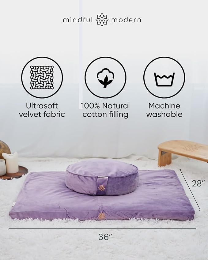 Mindful & Modern Zabuton Meditation Mat - Cotton Filled Yoga and Meditation Pad - Zabuton Meditation Cushion for Kneeling and Sitting Support - Large Rectangular Sitting Floor Pillow for Bench or Zafu