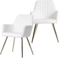 Purgreen Faux Leather Dining Chair Set of 2 - Modern Mid-Back Accent Chair with Gold Plating Legs - Comfy Upholstered Chair for Living Room，Restaurant & Reception Room (Leather Beige, Set of 2)