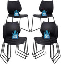 Stackable Waiting Room Chair, Stacking Office Chair with Ergonomic Lumbar Support and Metal Legs, Plastic Desk Chairs for Conference School Church Guest Reception Set of 8, Black