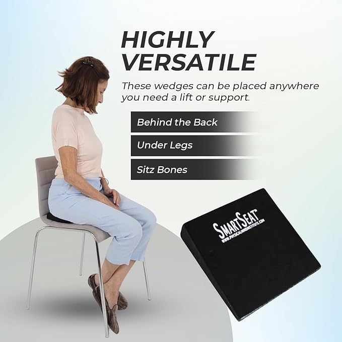 SmartSeat Wedges for Back, Knee & Sit Bone Support Posture Correction Pain Relief and Comfort Ideal for Office Chairs, Home Seating, Yoga, Meditation and Pilates Practice, Small Foam Wedges Pack of 2