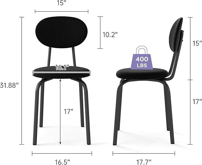 Stackable Dining Chairs Set of 4, Stackable Waiting Room Chairs, Stacking Kitchen Chairs with Upholstered Back and Seat with Dense Foam Cushions, Steel Frame with 400 Lb. Capacity, Black
