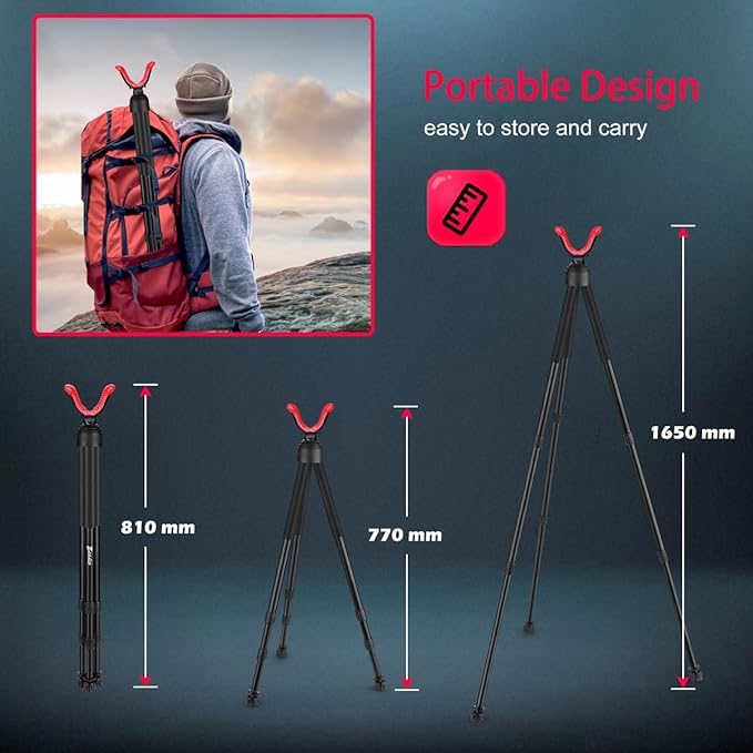 Zeadio Tripod Rest with High Density Foam Grip, Twist-Style Locking Leg, and Non-Marring V-Yoke Rest Head for Outdoor Activities,81-165cm