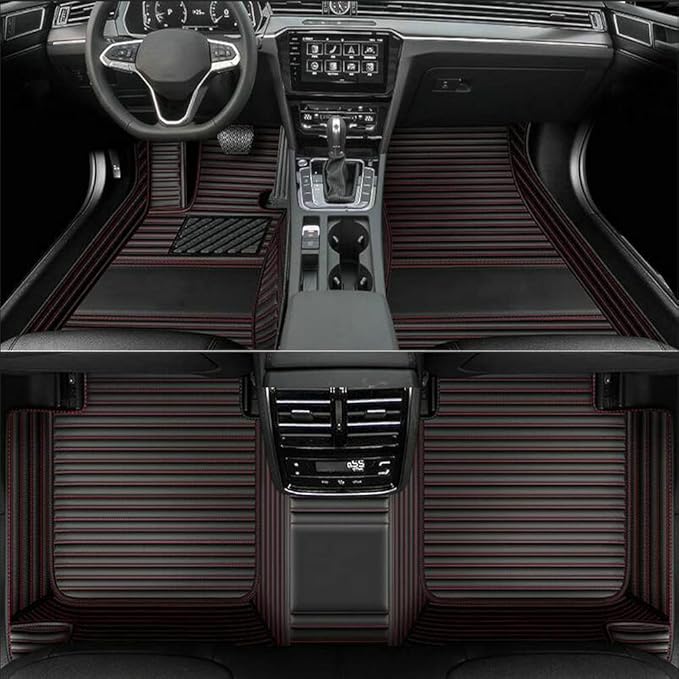 TAHALI Car Floor Mats (Black Red Stripe, 3D) - Luxury Leather, Custom Fit for 99.9% Sedan SUV Sports, All-Weather, Waterproof, Non-Slip, Environmentally Friendly