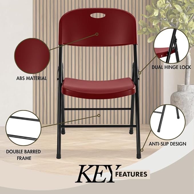 Amazing for less 8-Pack Heavy Duty Plastic Folding Chair, 450 lbs Capacity Foldable Chairs for Indoor Outdoor, Stackable Portable Seating for Party, Wedding, Patio, Backyard, Office (Red)