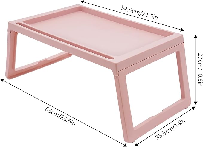 6PC Bed Tray Table with Folding Legs, Plastic Small Breakfast in Bed Tray Laptop Table Foldable Lap Desks for Eating on Sofa Laptops Sleepover Slumber Party Kids Adult (Pink)