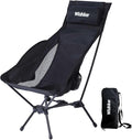 Wildhiker Portable Compact Folding Camping Chairs – Lightweight High Back with Pillow, Deep Recline, ArmPads, Side Pockets-for Motorcycle, RV, Backpacking, Travel, Festival – Black