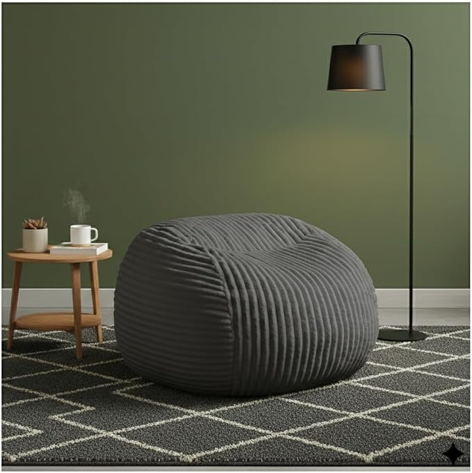 Bean Bag Chairs for Adults with Memory Foam Filling - 34" Large Faux Suede Bean Bag Chair Sofa, Ergonomic Lazy Lounger with Back Support & Armrest, Comfy Floor Seating (Grey)
