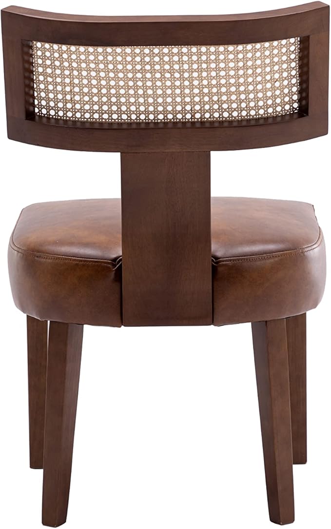 RIVOVA Mid Century Modern Dining Chairs Set of 6 Rattan Kitchen Chairs PU Leather Upholstered Side Chairs, Modern Kitchen Armless Solid Wood Dining Chairs, Brown