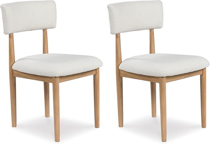Signature Design by Ashley Sawdyn Solid Wood Frame Dining Chair, Set of 2, White/Light Brown