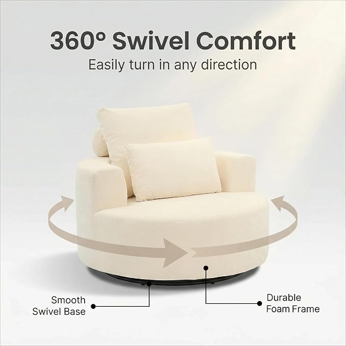 Furnimart 40" Oversized Barrel Accent Chair Set of 2, 360° Swivel Round Upholstered Sofa, Chenille High-Resilience Sponge, No Assembly, Wide Seat for Living Room, Bedroom, Apartment (Beige)