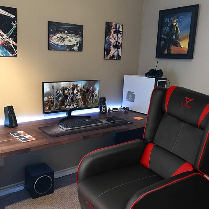 VITESSE Gaming Recliner Chair Racing Style Single PU Leather Sofa Modern Living Room Recliners Ergonomic Comfortable Home Theater Seating, Red
