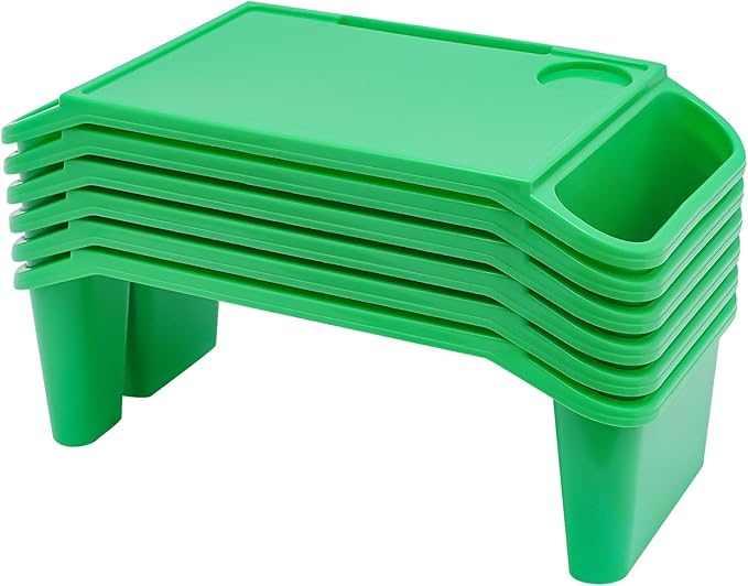 Mind Reader Kids Lap Desk, 6 PCS Kids Lap Desk Bulk Tray Lap, Portable Activity Tray with Side Storage, Stackable Plastic Desk Table for Students Drawing, Snacks, Study (Green, Small)