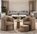MALOL Mid-Century Velvet Living Room Chair Set of 2 with Storage Ottoman, Space-Saving Accent Chairs for Bedroom/Reading Spaces/Office, Khaki