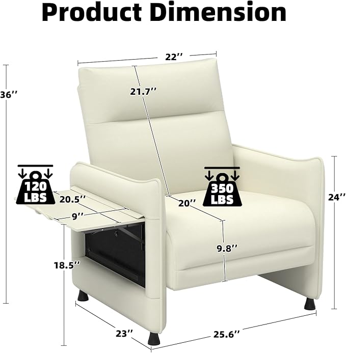 Upholstered Accent Sofa, Modern Faux Leather Sofa Chair with Hidden Foldable Tray & Side Pocket, Front Contour Arm Design, Small Accent Sofa for Bedroom, Beige