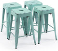 Vogue Furniture Direct 24 Inch Metal Bar Stools, Backless Counter Height Barstools, Indoor Outdoor Stackable Stools with Square Seat, Set of 4 (Distressed Mint Green)