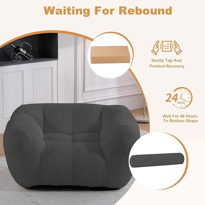 Giant Bean Bag Chair, Bean Bag Chairs for Adults Kids, Oversized Plush Bean Bag Couch with Armrest, Large Chair with Filler, Stuffed Accent Chair Lounge Floor Sofa for Gaming, Reading, Grey