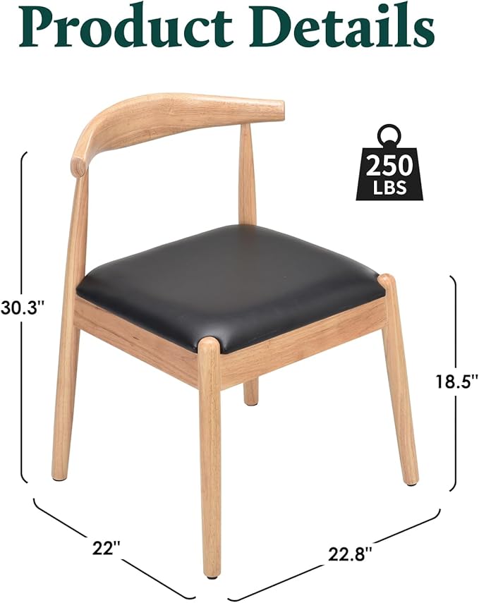 Farini Mid Century Modern Dining Chairs Set of 4, Solid Wood Frame Kitchen Chairs with PU Leather Upholstered Seat for Dining Room & Breakfast Nook,Natural-Black