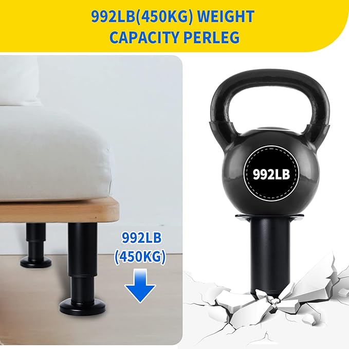 Olldag 6 PCS Adjustable Furniture Couch Cabinet Legs 4.72-7.48 Inch, Heavy Duty Adjustable Height Replacement Legs for Dresser/Sofa/Bed/Chair, Legs for Furniture Set of 6 (Black)