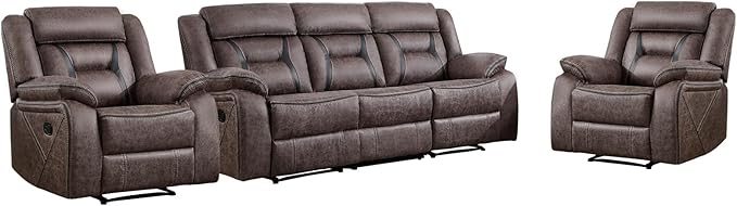 EBELLO Faux Leather Recliner Sofa Furniture Set for Living Room, 2 Recliner Chairs, 3 Seat Reclining Sofa Couch Set for Meeting Room, Grey