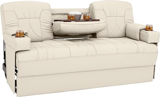 Qualitex De Leon Console SL RV Sofa Bed, 68" Wide, Ulitmate Leather, Bisque