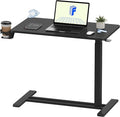 FLEXISPOT H7 Adjustable Overbed Bedside Table with Wheels Pneumatic Mobile Standing Desk Laptop Desk Rolling Computer Cart Movable Overbed Tables Hospital Home Use(27.6" W x 15.7" D, Black Table)